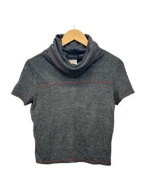 Chanel Short Sleeve Sweater M Dark Gray Red 40